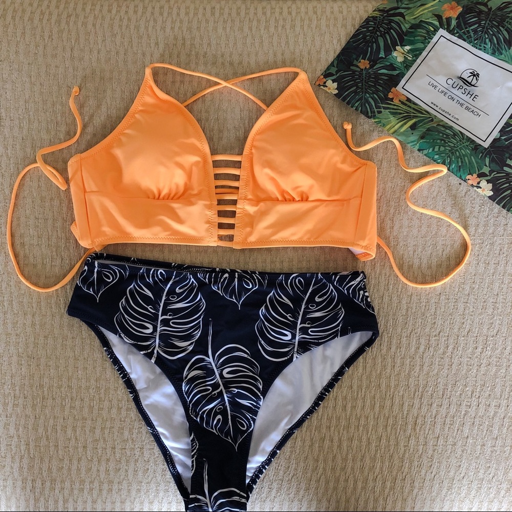 Yellow and Leaves Print Bikini